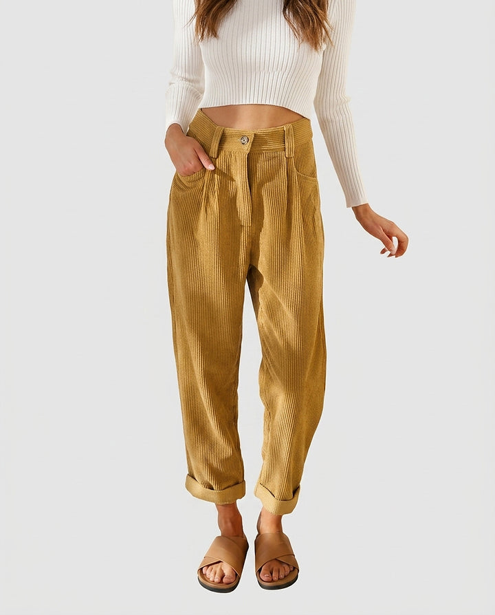 Women's High-Waisted Ribbed Straight-Leg Trousers - Front [Lystr 6a9937807ad28f61f25c9a3f:front]