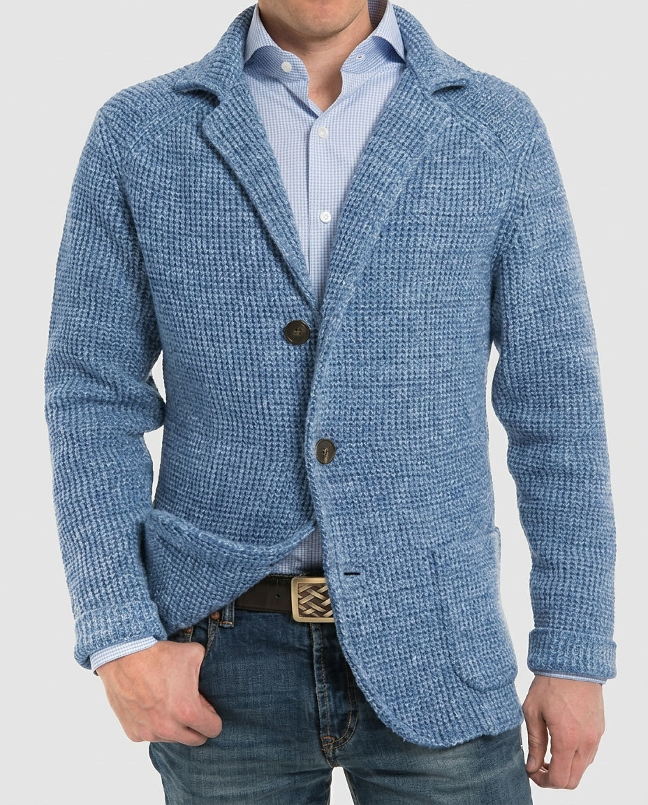 Men’s Textured Knit Cardigan with Patch Pockets - Front [Lystr 6a9937fd2f3340c9d26a884f:front]