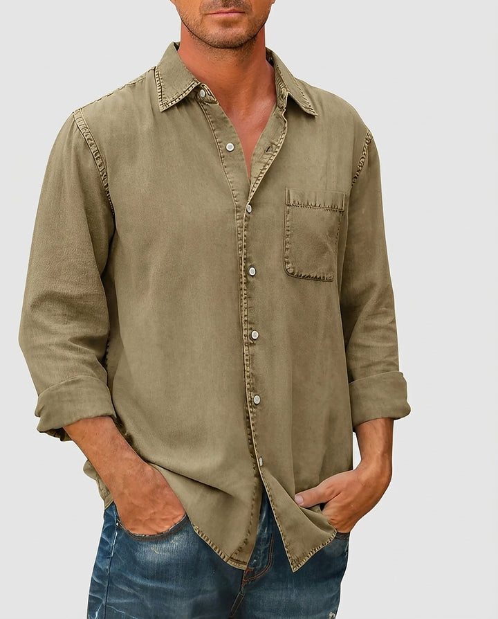 Men’s Long-Sleeve Button-Up Shirt with Chest Pocket - Front [Lystr 6a9938012f3340c9d26a8852:front]