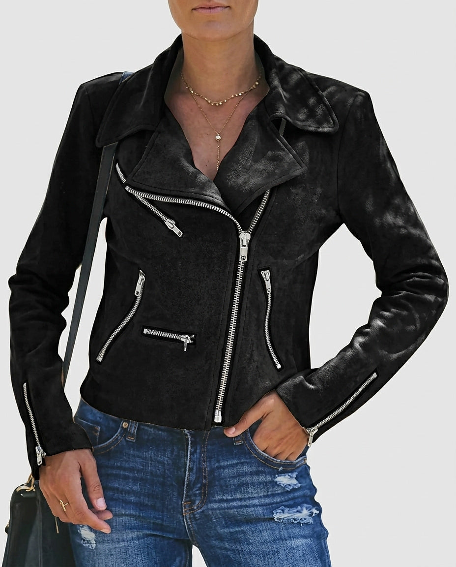 Women’s Waist-Length Jacket with Asymmetrical Zipper Closure - Front [Lystr 6a9938682f3340c9d26a8858:front]