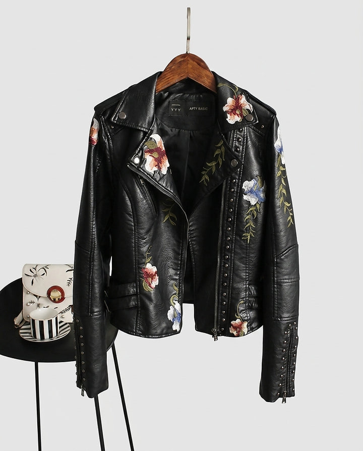 Women’s Studded Jacket with Floral Embroidery - Front [Lystr 6a9938782f3340c9d26a885e:front]