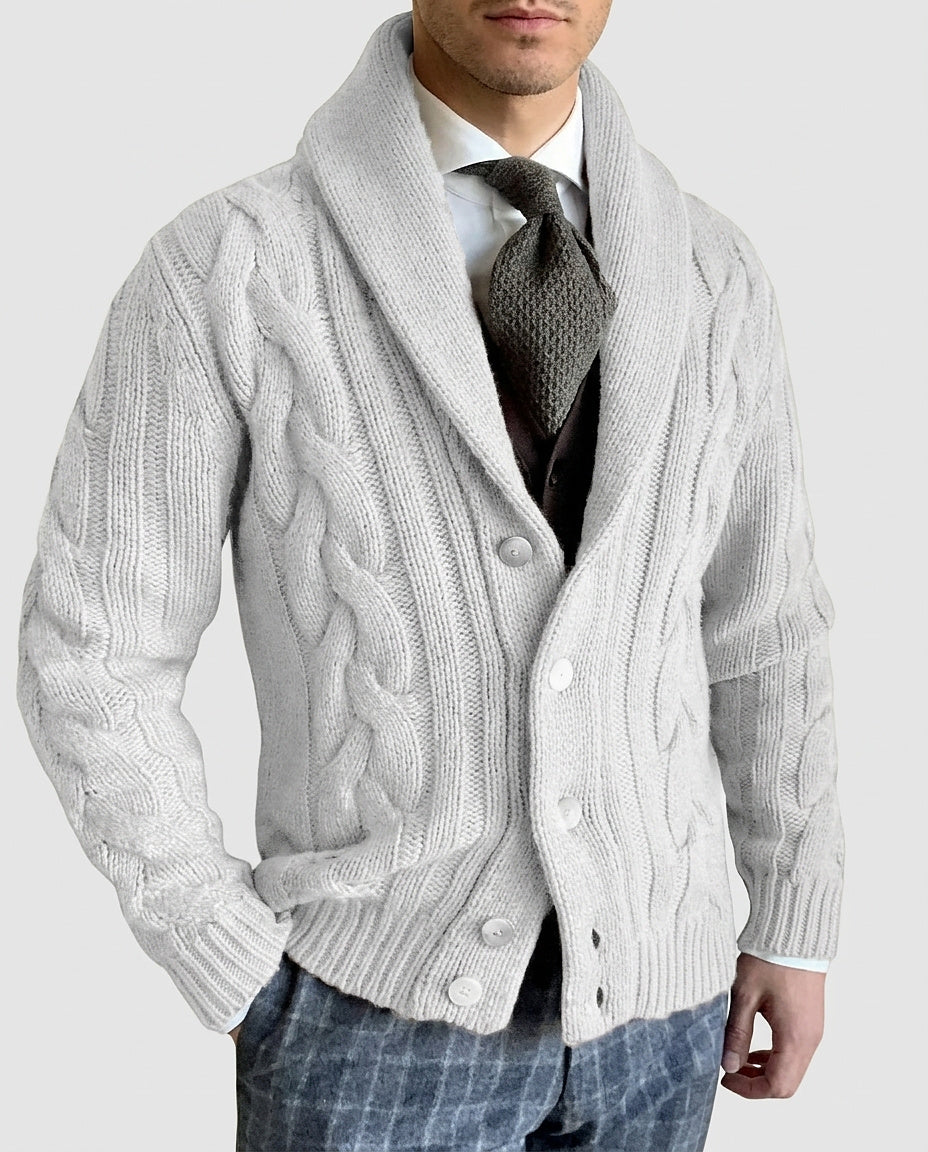 Men’s Knitted Cardigan with Shawl Collar - Front [Lystr 6a993959242ed5d7825cd8ed:front]
