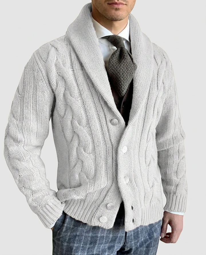 Men’s Knitted Cardigan with Shawl Collar - Front [Lystr 6a993959242ed5d7825cd8ed:front]