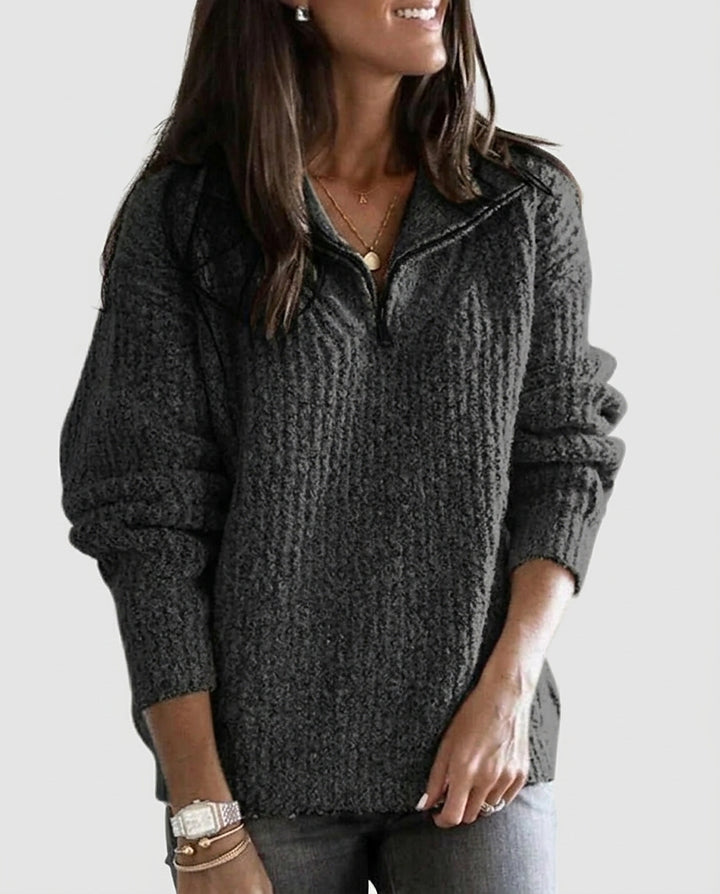 Women’s Ribbed Sweater with Half-Zip and Collar - Front [Lystr 6a993953242ed5d7825cd8ea:front]