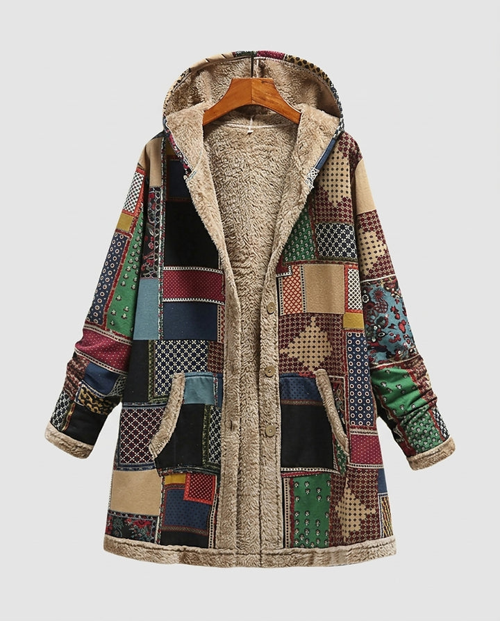 Women’s Hooded Jacket with Patchwork Pattern - Front [Lystr 6a99398b242ed5d7825cd902:front]