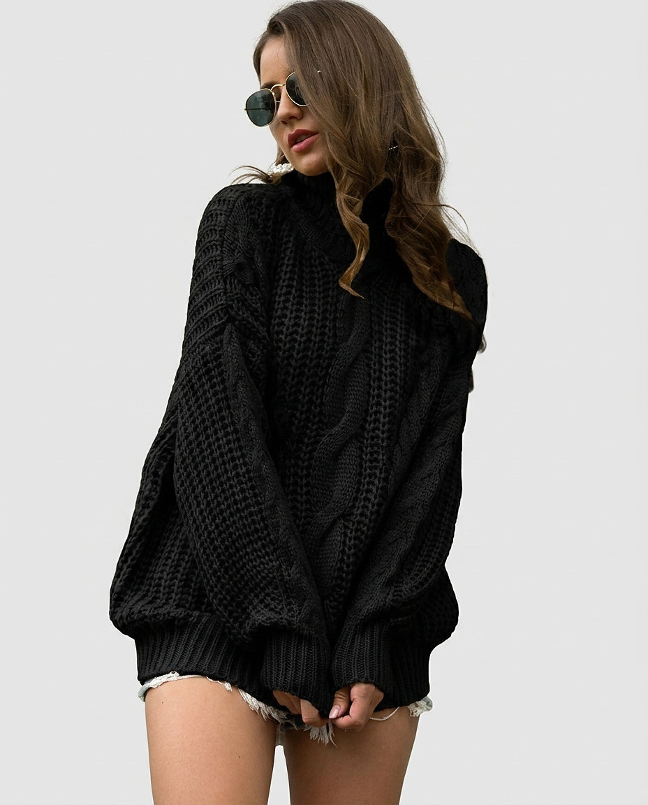Women’s Sweater with Stand-Up Collar and Cable Pattern - Front [Lystr 6a99504c9549a00b390c9a8e:front]