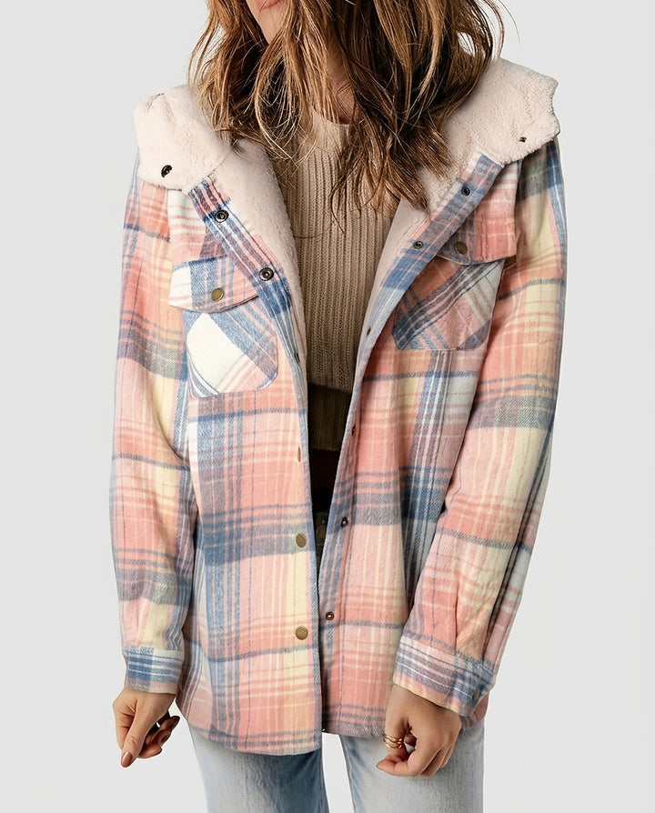 Women’s Hooded Jacket with Check Pattern - Front [Lystr 6a99506b9549a00b390c9a9d:front]