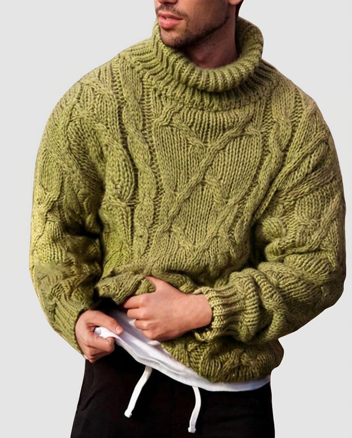 Men’s Sweater with Cable Knit and Stand-Up Collar - Front [Lystr 6a99507f9549a00b390c9aa6:front]