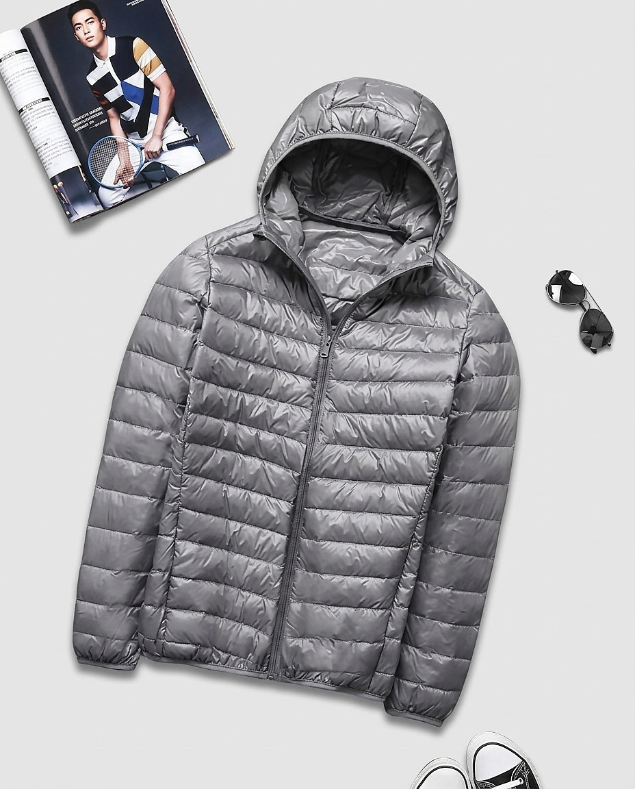 Men’s Quilted Puffer Jacket with Hood - Front [Lystr 6a9950f89549a00b390c9abb:front]