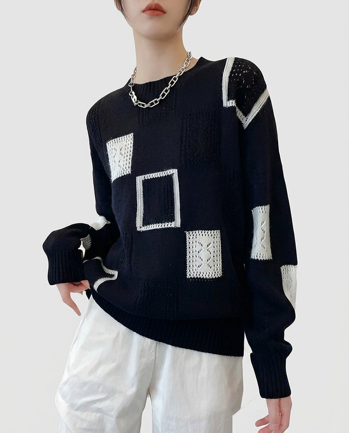Women’s Crew Neck Sweater with Geometric Pattern - Front [Lystr 6a9951089549a00b390c9ac1:front]