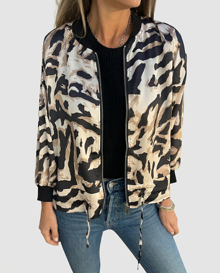 Women’s Jacket with Abstract Pattern and Zipper - Front [Lystr 6a9951daa8cadf9640df20cd:front]