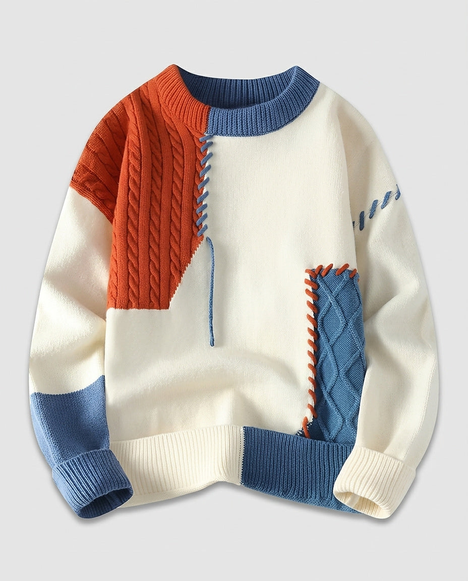 Men’s Crew Neck Sweater with Patchwork Pattern - Front [Lystr 6a99527aa8cadf9640df20dc:front]