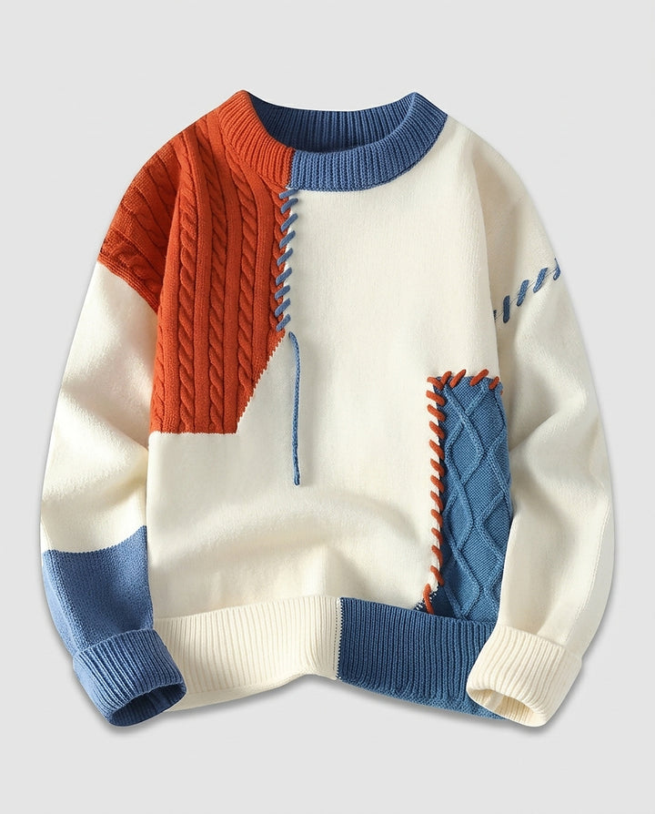 Men’s Crew Neck Sweater with Patchwork Pattern - Front [Lystr 6a99527aa8cadf9640df20dc:front]
