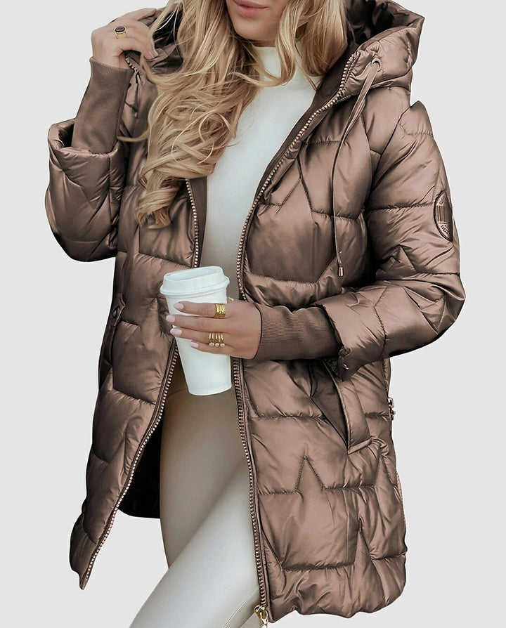 Women’s Quilted Puffer Jacket with Adjustable Hood - Front [Lystr 6a99531af7fcc27982116cdd:front]