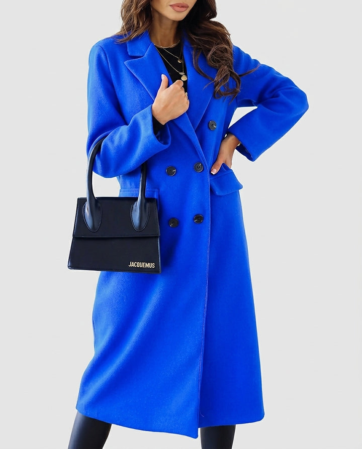 Women’s Double-Breasted Coat with Lapel Collar - Front [Lystr 6a995320f7fcc27982116ce0:front]