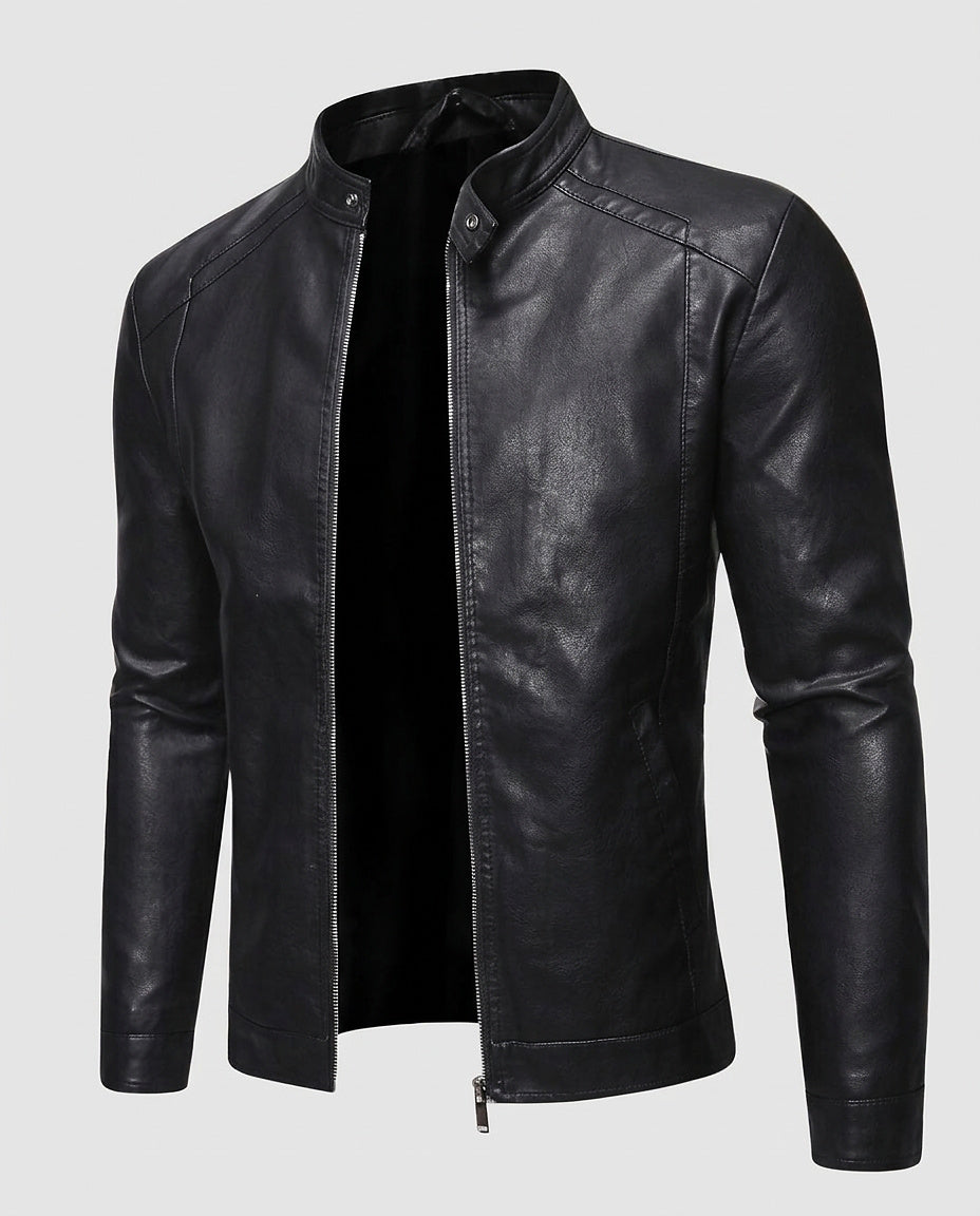 Men’s Jacket with Stand-Up Collar and Zippers - Front [Lystr 6a99548c4672f3a84be79e99:front]