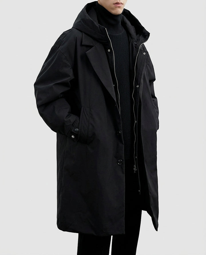 Men’s Coat with Hood and Pockets - Front [Lystr 6a99549c4672f3a84be79e9f:front]