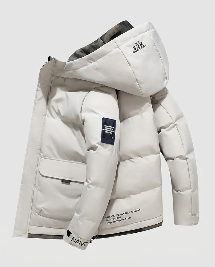 Men’s Puffer Jacket with Hood - Front [Lystr 6a9955d14672f3a84be79eae:front]