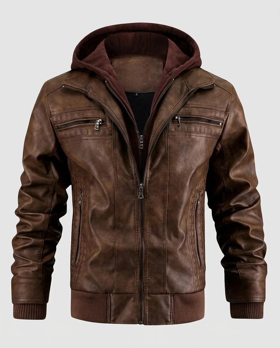 Men's Jacket with Hood and Pockets - Front [Lystr 6a9957c34672f3a84be79ebd:front]