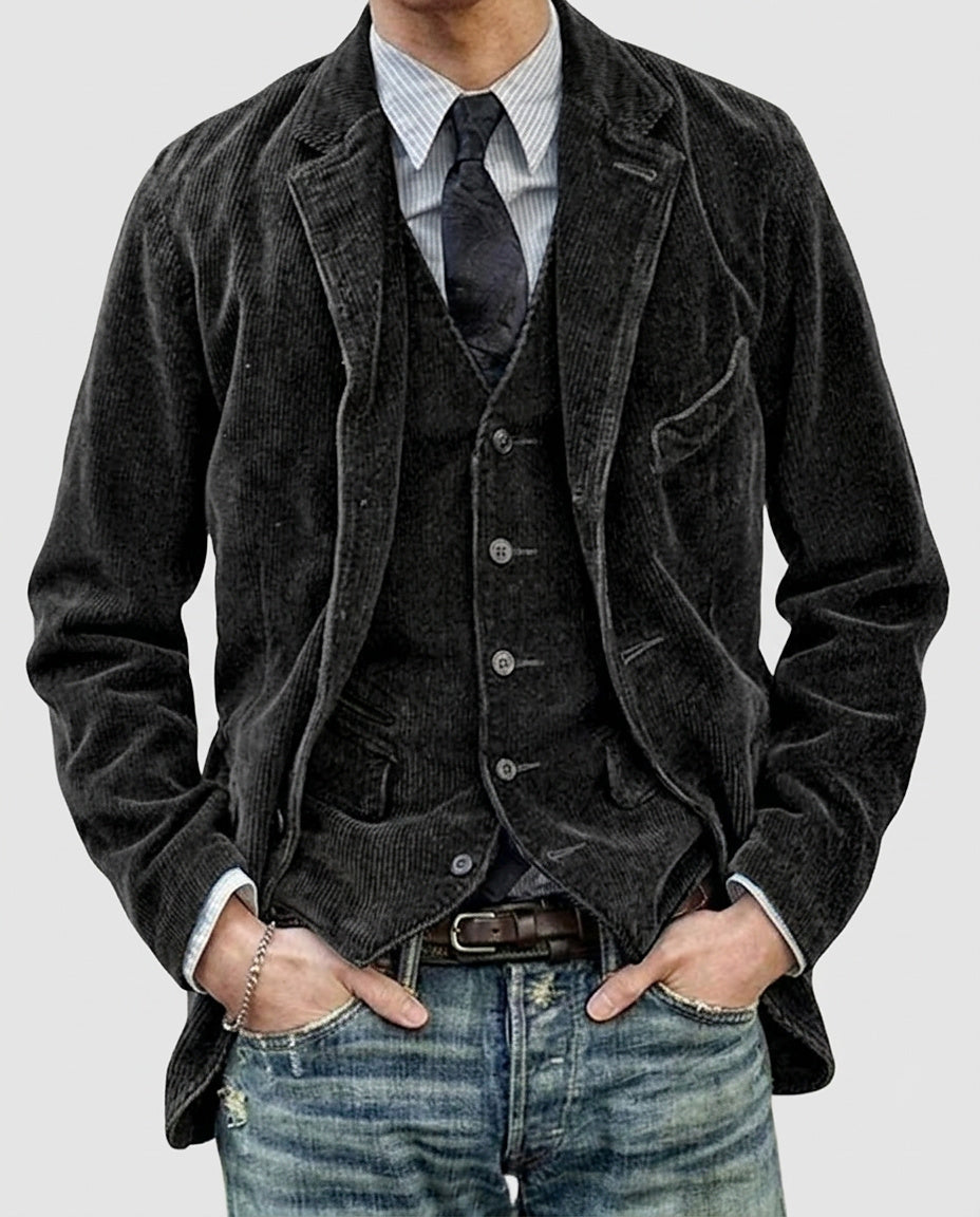 Men's Jacket with Vertical Rib and Button Closure - Front [Lystr 6a9957dd4672f3a84be79ec9:front]