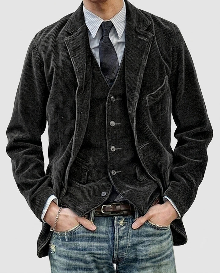 Men's Jacket with Vertical Rib and Button Closure - Front [Lystr 6a9957dd4672f3a84be79ec9:front]
