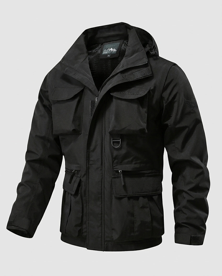 Men's Hooded Jacket with Multiple Pockets - Front [Lystr 6a9957ff4672f3a84be79ed8:front]
