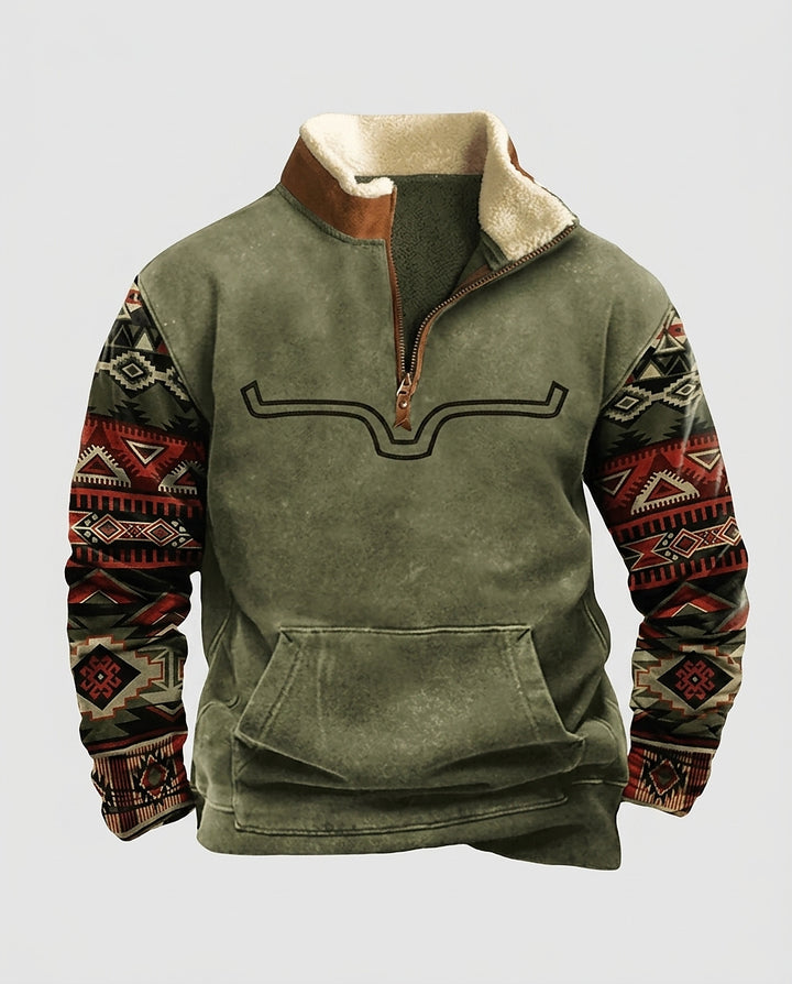 Men's Sweater with Quarter Zip and Kangaroo Pocket - Front [Lystr 6a9958c44672f3a84be79ee4:front]