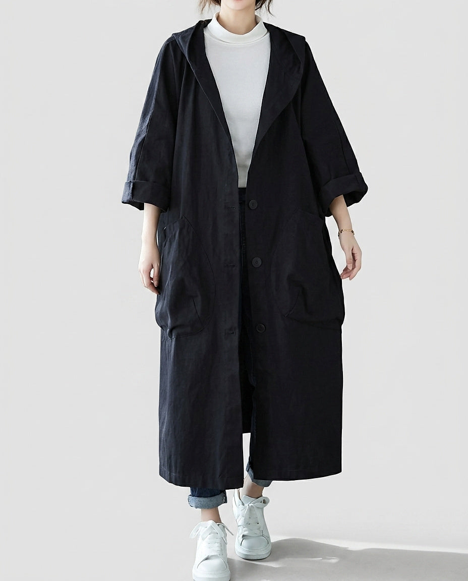 Women's Hooded Jacket with Button Closure - Front [Lystr 6a9958c74672f3a84be79ee7:front]