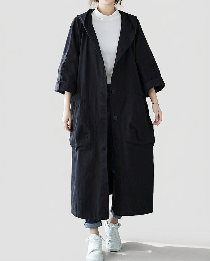 Women's Hooded Jacket with Button Closure - Front [Lystr 6a9958c74672f3a84be79ee7:front]