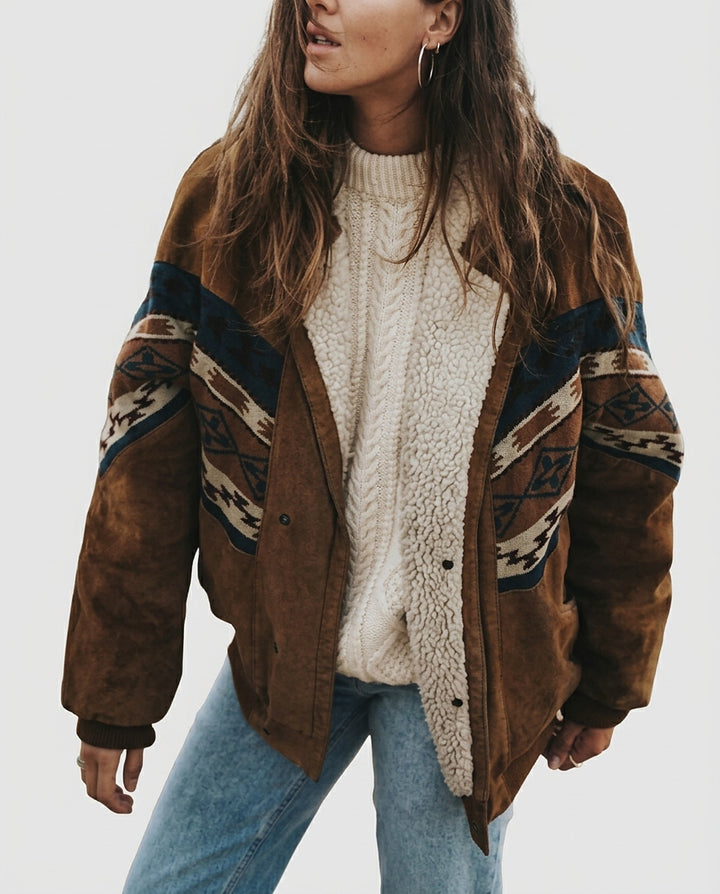 Women’s Jacket with Snap Closure and Geometric Pattern - Front [Lystr 6a99597af7fcc27982116d0a:front]