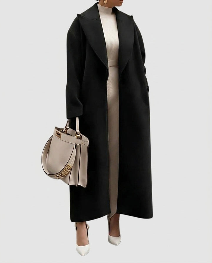 Women’s Long Coat with Notched Collar - Front [Lystr 6a995a18687eca7625a8f092:front]