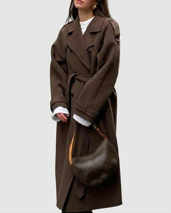 Women’s Coat with Button Closure and Belt - Front [Lystr 6a995a30687eca7625a8f09e:front]