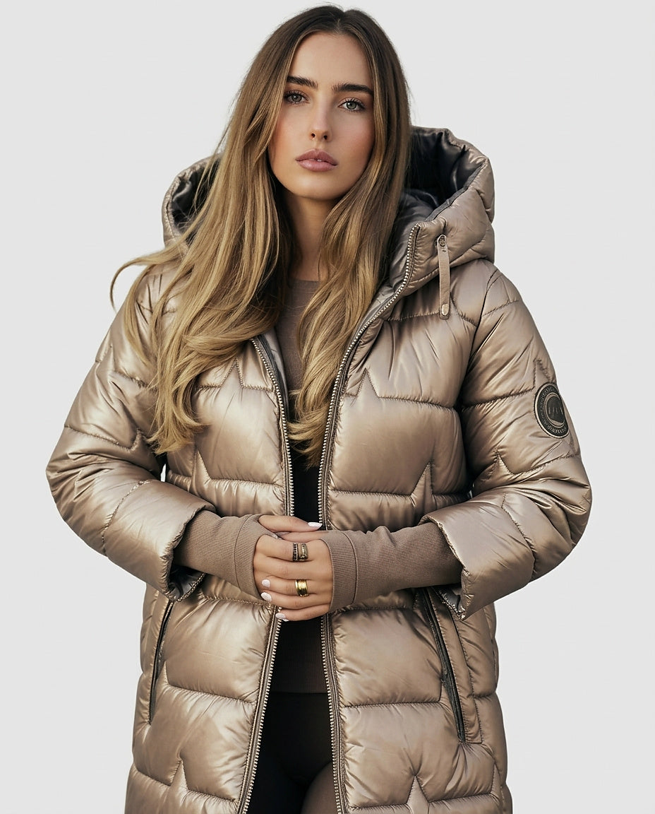 Women’s Puffer Jacket with Hood - Front [Lystr 6a995a34687eca7625a8f0a1:front]