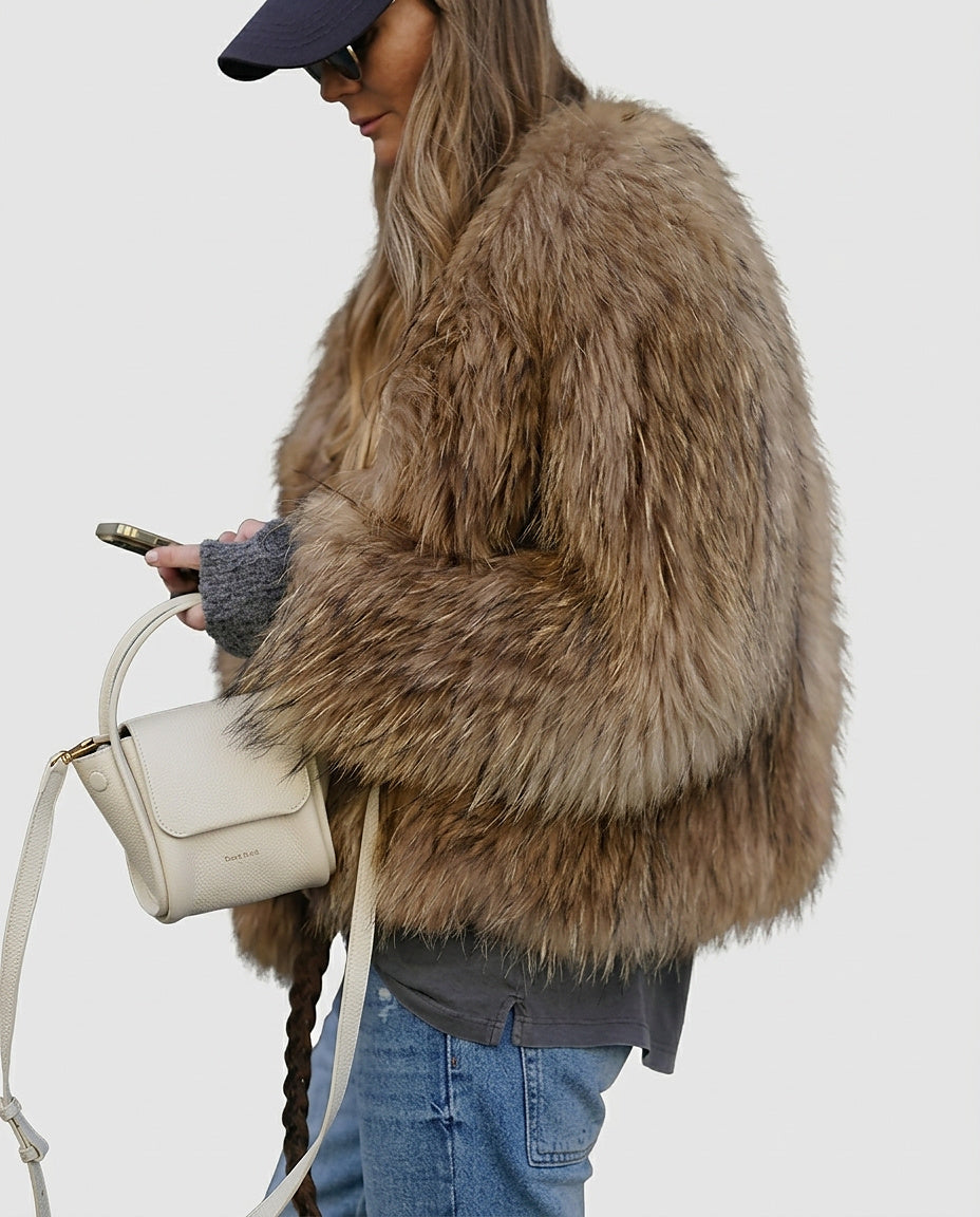 Women’s Faux Fur Jacket with Open Front - Front [Lystr 6a995a3e687eca7625a8f0a4:front]