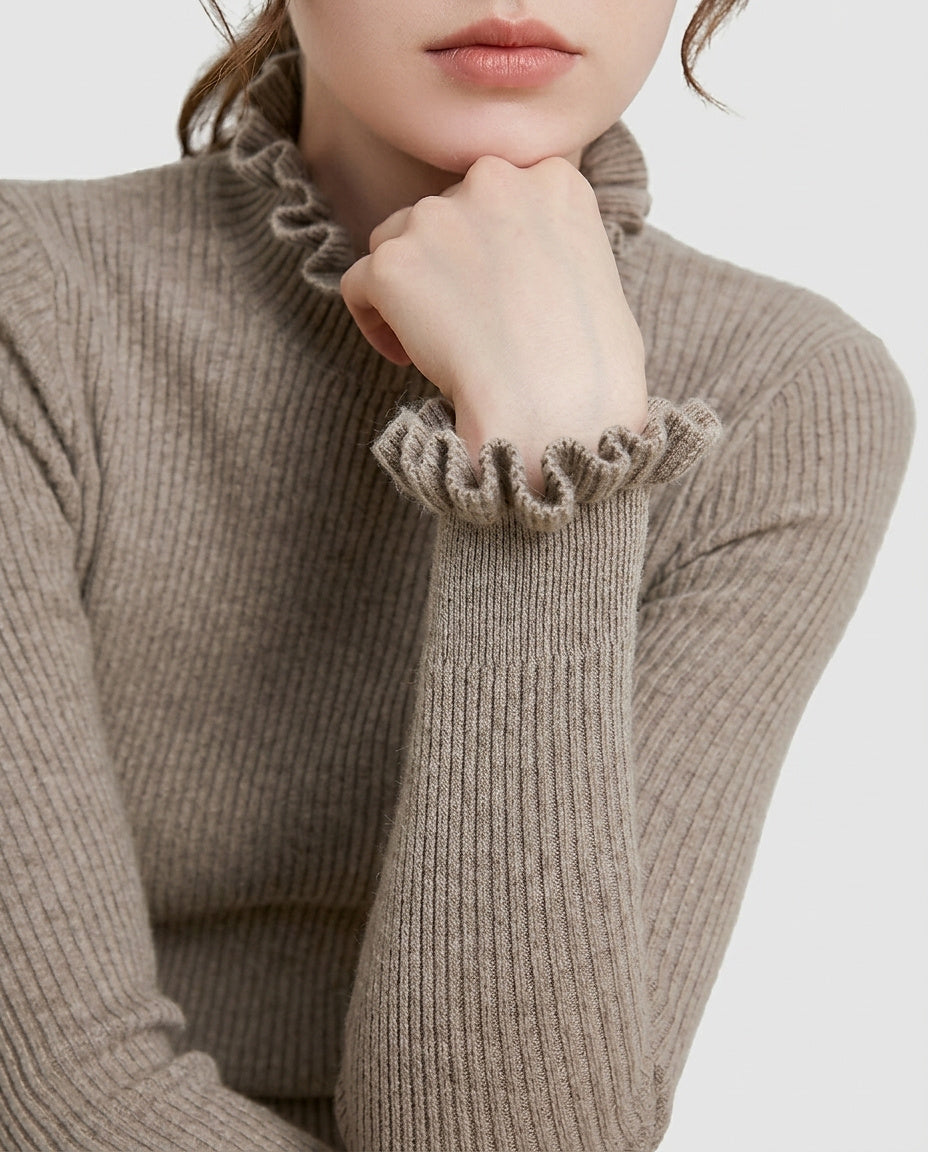 Women’s Ribbed Sweater with Ruffles - Front [Lystr 6a995a52687eca7625a8f0ad:front]