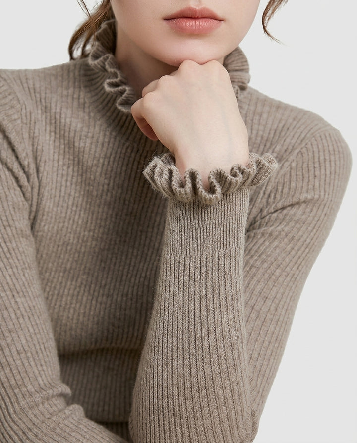 Women’s Ribbed Sweater with Ruffles - Front [Lystr 6a995a52687eca7625a8f0ad:front]