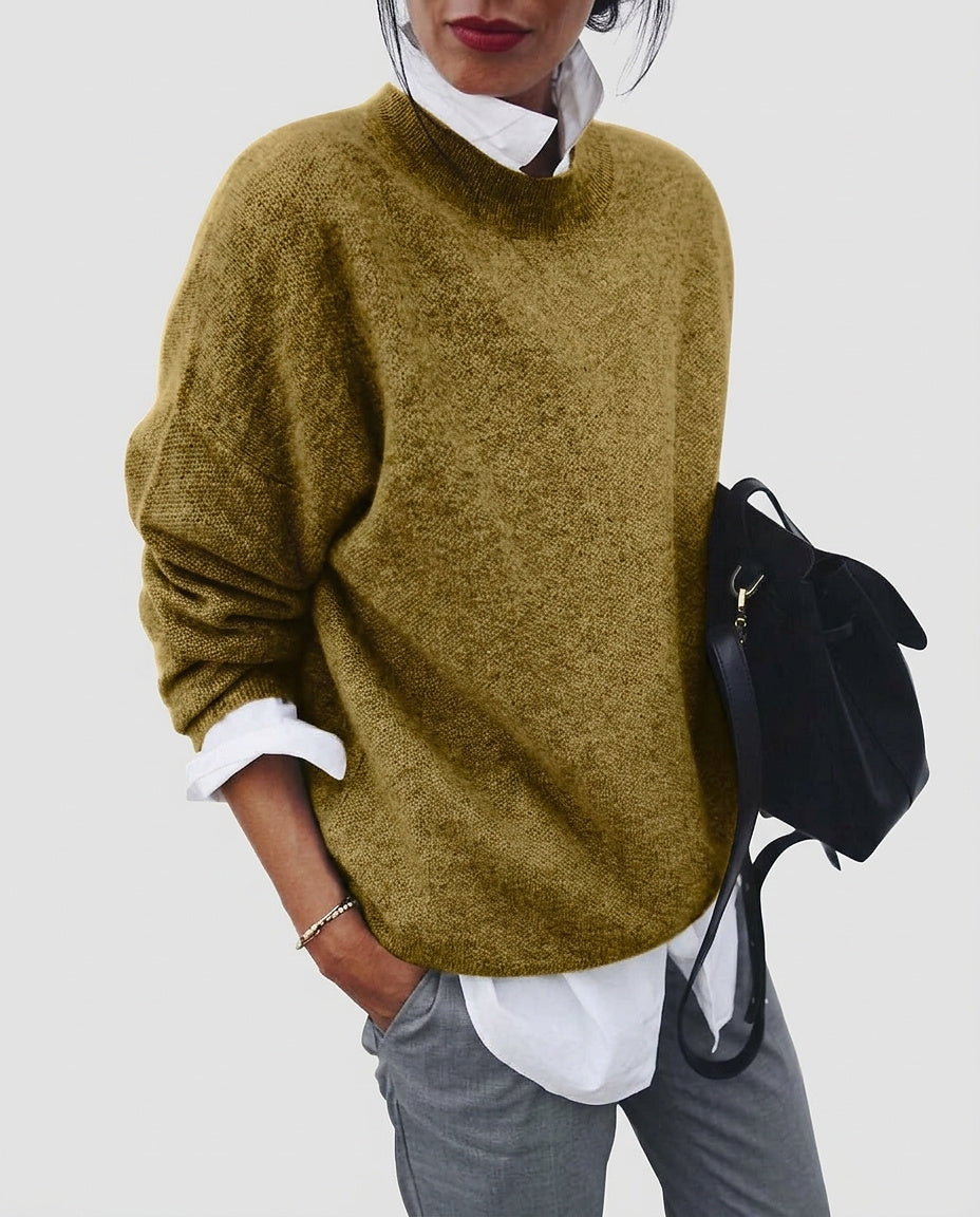 Women’s Textured Sweater with Crew Neck - Front [Lystr 6a995b6fa2df0539741c058c:front]