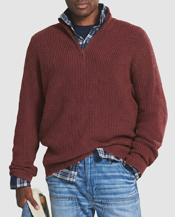 Men’s Quarter-Zip Sweater with Ribbed Texture - Front [Lystr 6a995b65a2df0539741c0586:front]