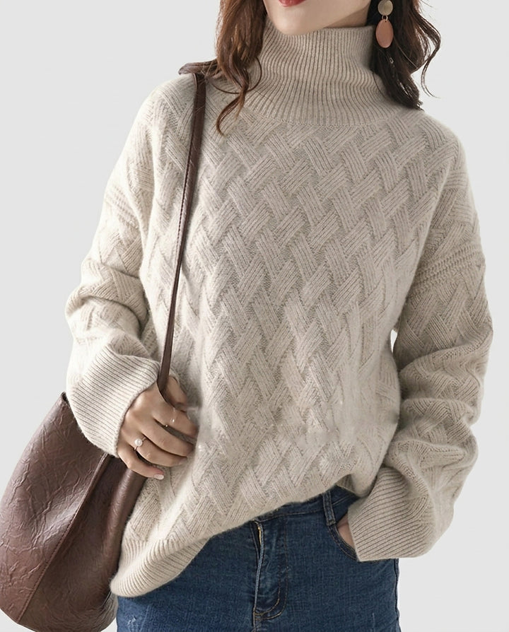 Women’s Textured Sweater with High Collar - Front [Lystr 6a995b69a2df0539741c0589:front]