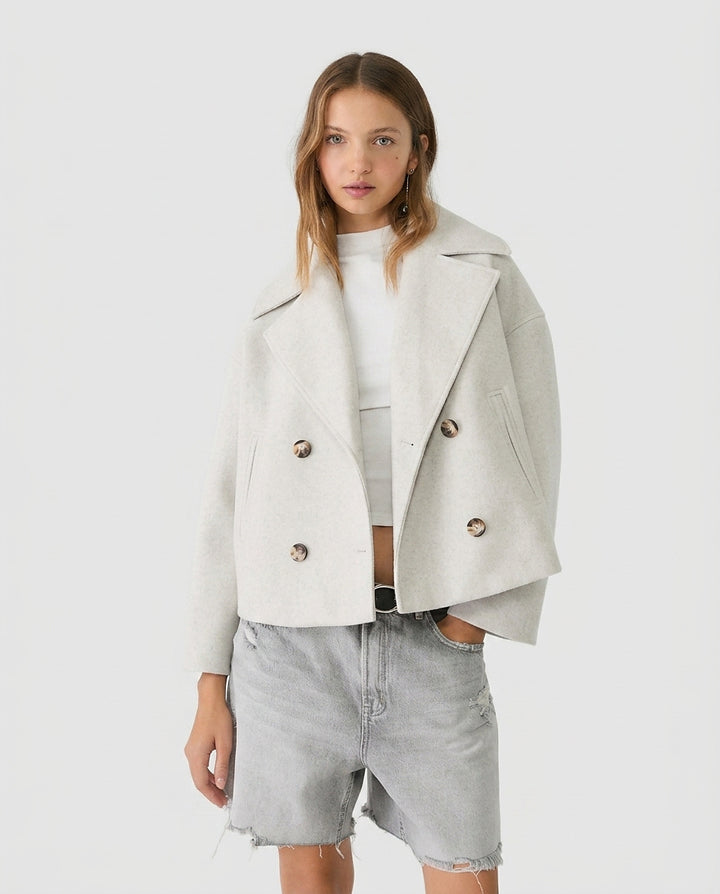 Women’s Coat with Lapel Collar and Patch Pockets - Front [Lystr 6a995b92a2df0539741c059b:front]