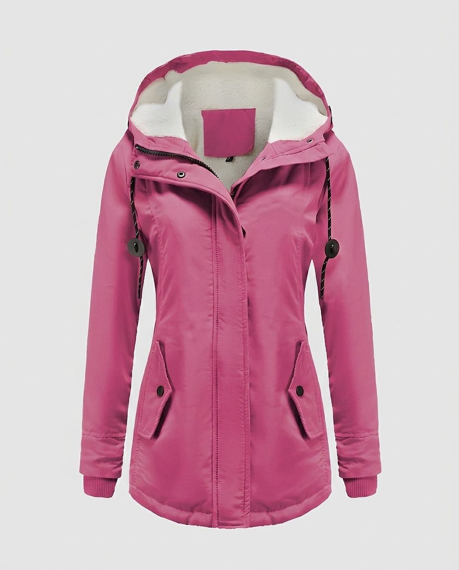 Women’s Jacket with Hood and Textured Lining - Front [Lystr 6a995bb7a2df0539741c05ad:front]