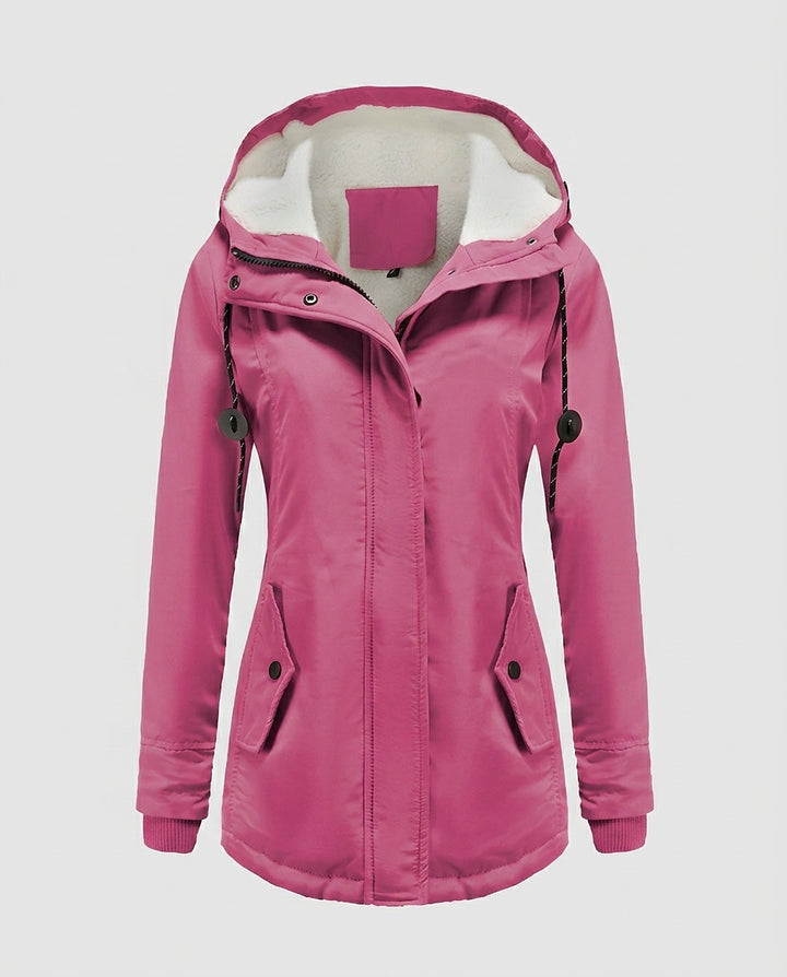 Women’s Jacket with Hood and Textured Lining - Front [Lystr 6a995bb7a2df0539741c05ad:front]