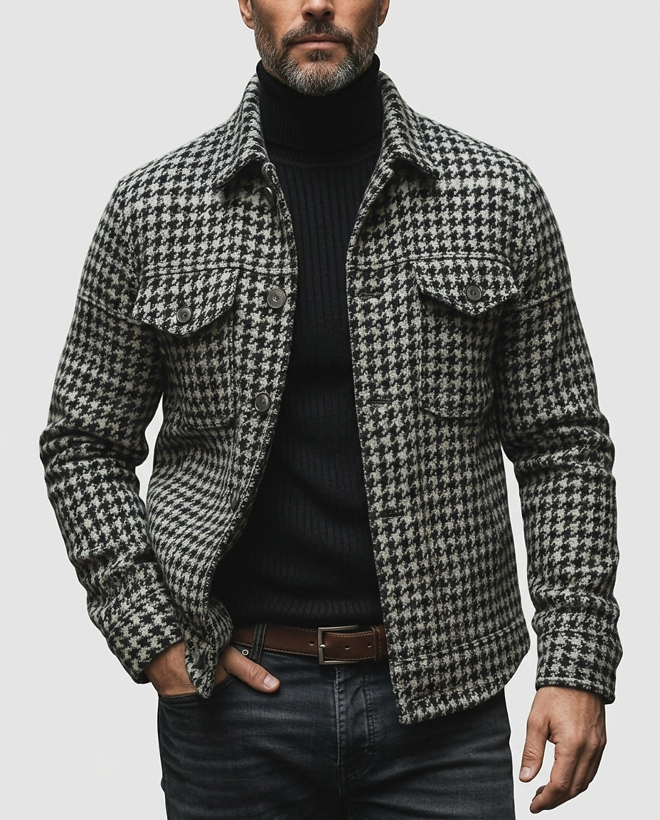 Men’s Jacket with Geometric Pattern and Buttons - Front [Lystr 6a995c5ba2df0539741c05b6:front]