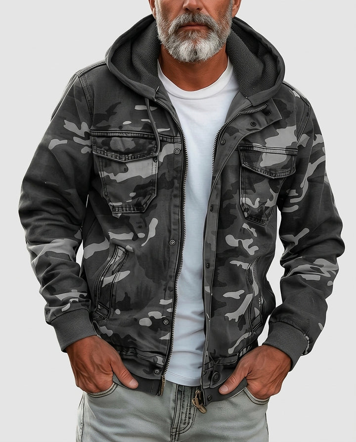 Men's Hooded Jacket with Camouflage Pattern - Front [Lystr 6a995c80a2df0539741c05c5:front]