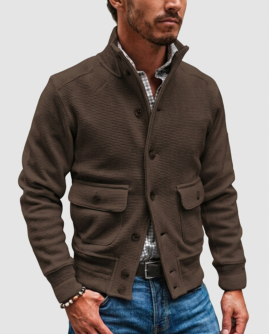 Men's Textured Button-Up Jacket - Front [Lystr 6a995c84a2df0539741c05c8:front]