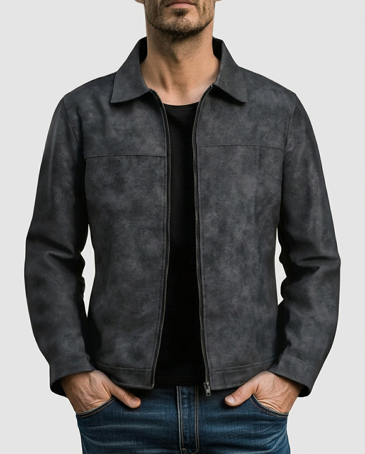 Men's Jacket with Zipper and Pointed Collar - Front [Lystr 6a995c94a2df0539741c05ce:front]