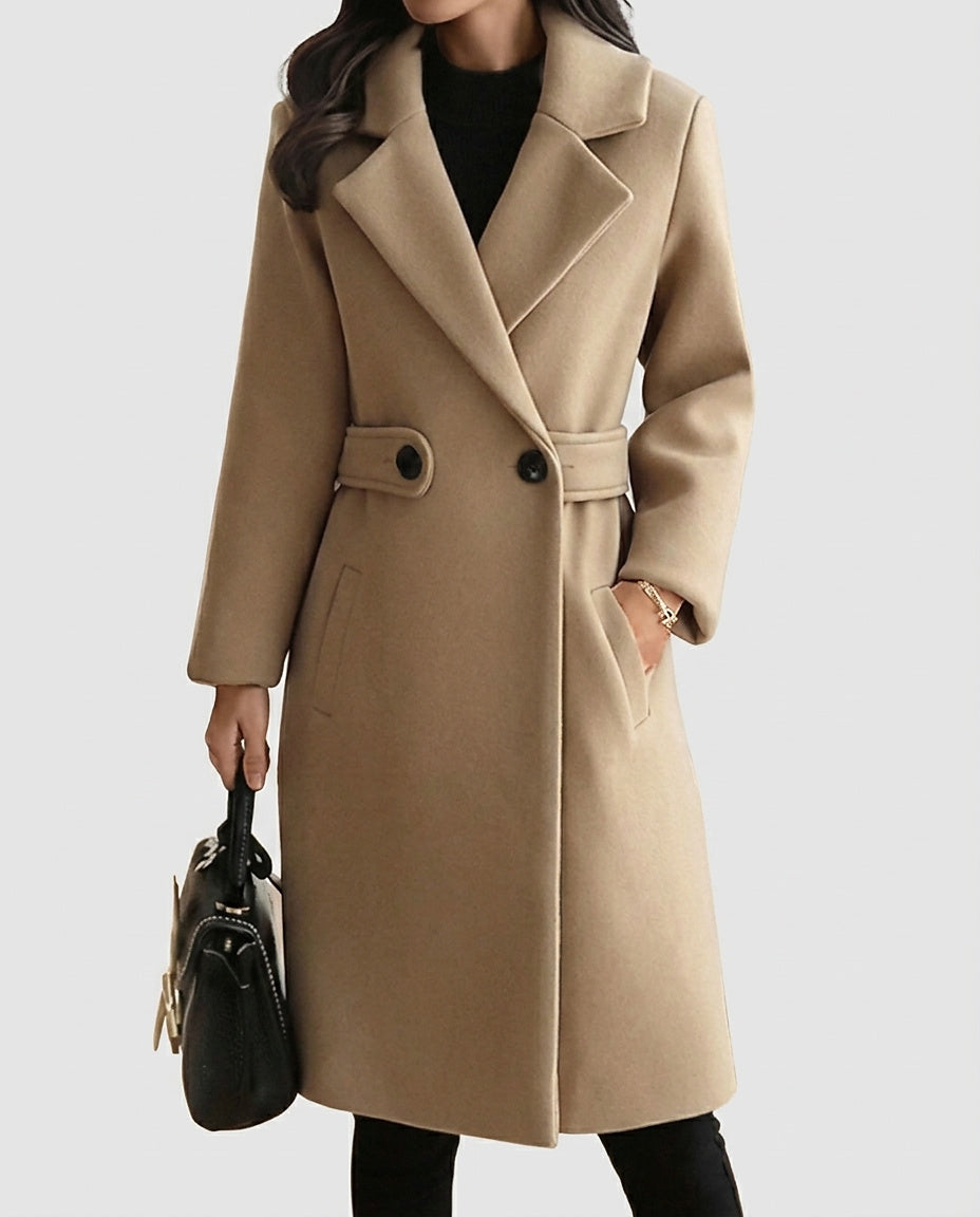 Women's Coat with Waist Straps and Buttons - Front [Lystr 6a995ca7a2df0539741c05d7:front]