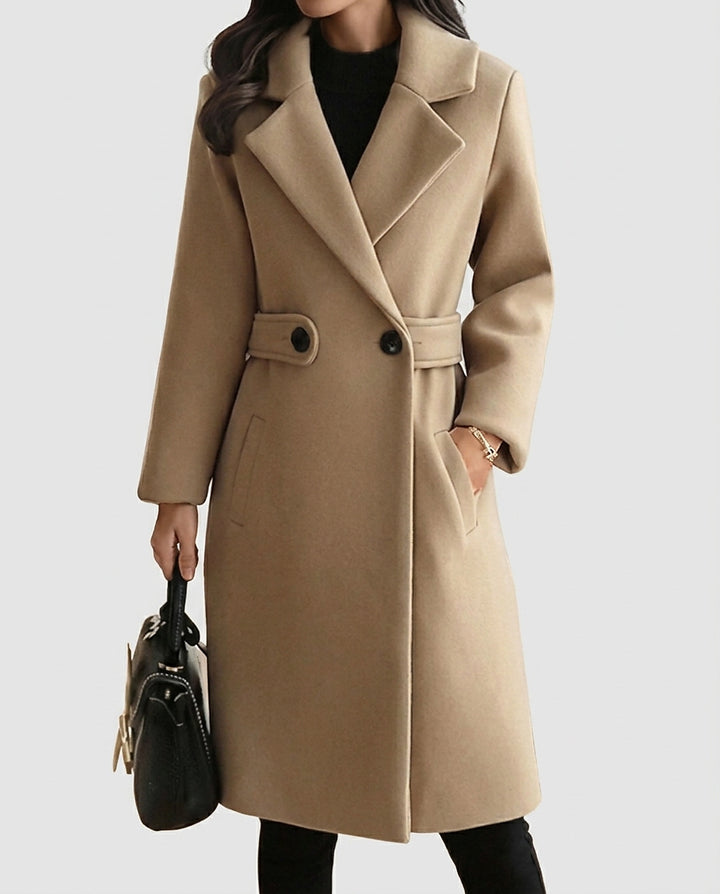 Women's Coat with Waist Straps and Buttons - Front [Lystr 6a995ca7a2df0539741c05d7:front]