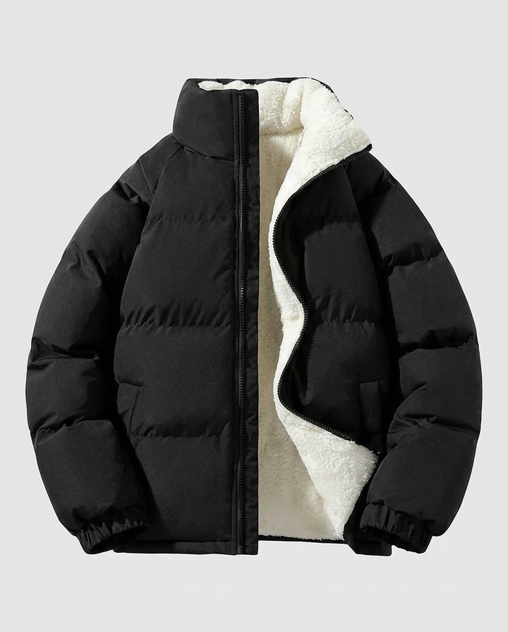 Men's Puffer Jacket with Stand-Up Collar - Front [Lystr 6a995fa6a67f50e1cd3c50b3:front]