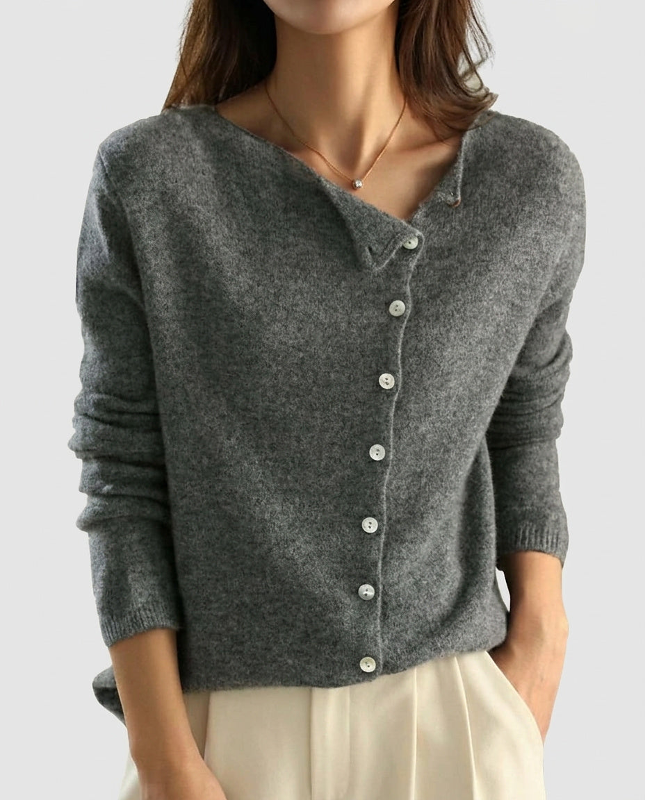 Women's Cardigan with Asymmetrical Button Closure - Front [Lystr 6a995fada67f50e1cd3c50b9:front]